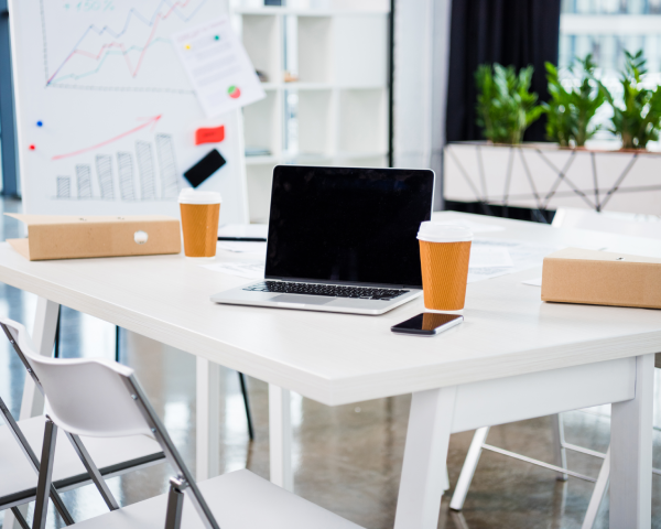 an empty working desk in an office